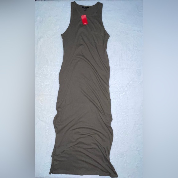 NWT Forever 21 Earth tone Neutrals Maxi Dress Pocket Flowy Full Length Olive​ - Picture 2 of 7